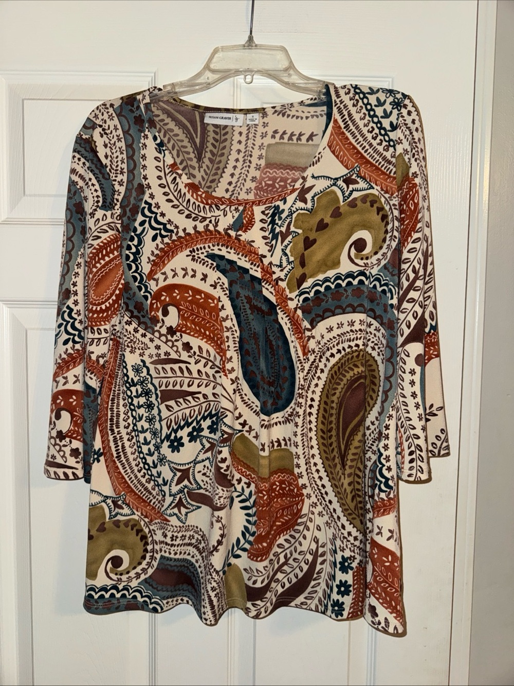 Susan Graver Paisley Scoop-Neck Tunic in Cream, Rust & Olive